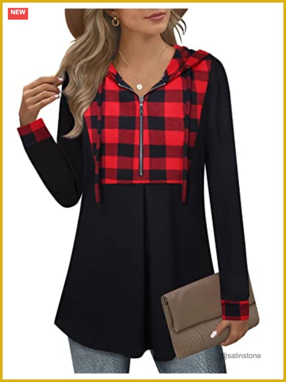 Quarter Zip Hoodie Pullover Long Sleeve Color Block Tunic Top Drawstring